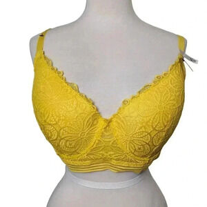 French Affair Womens Yellow Lace Lined Bra Criss Cross Strap Option Size 42D